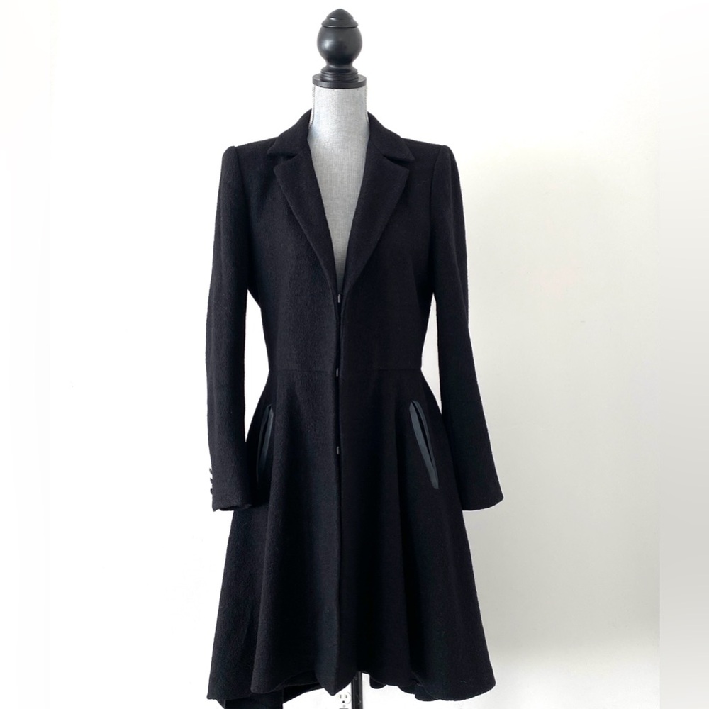 Alice + Olivia Black Tailored Wool Blend Trench Coat